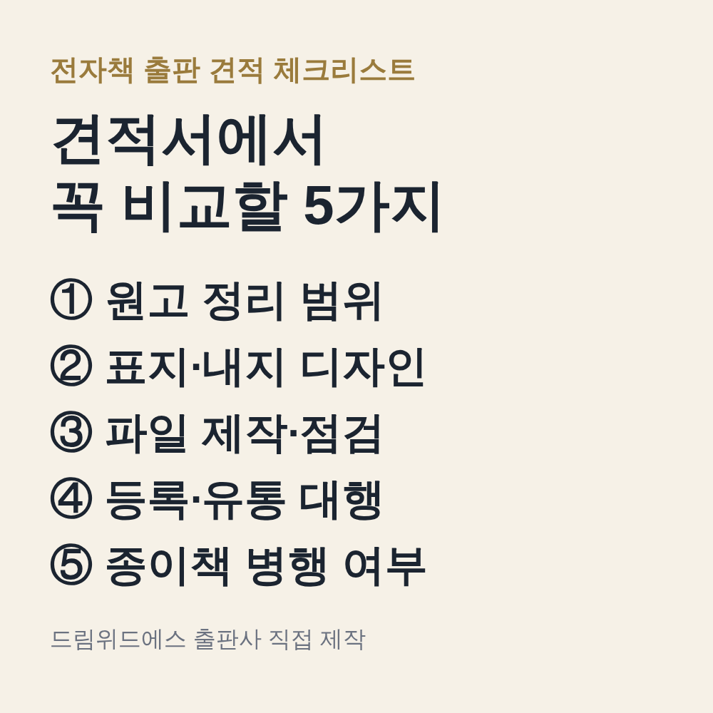 전자책 견적서 비교 체크리스트 (드림위드에스 직접 제작 이미지)